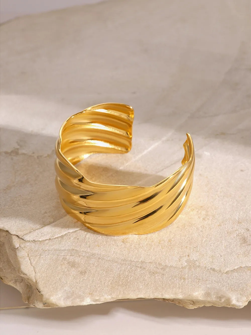 18K Gold-Plated Stainless Steel Open Ring - Fashorio