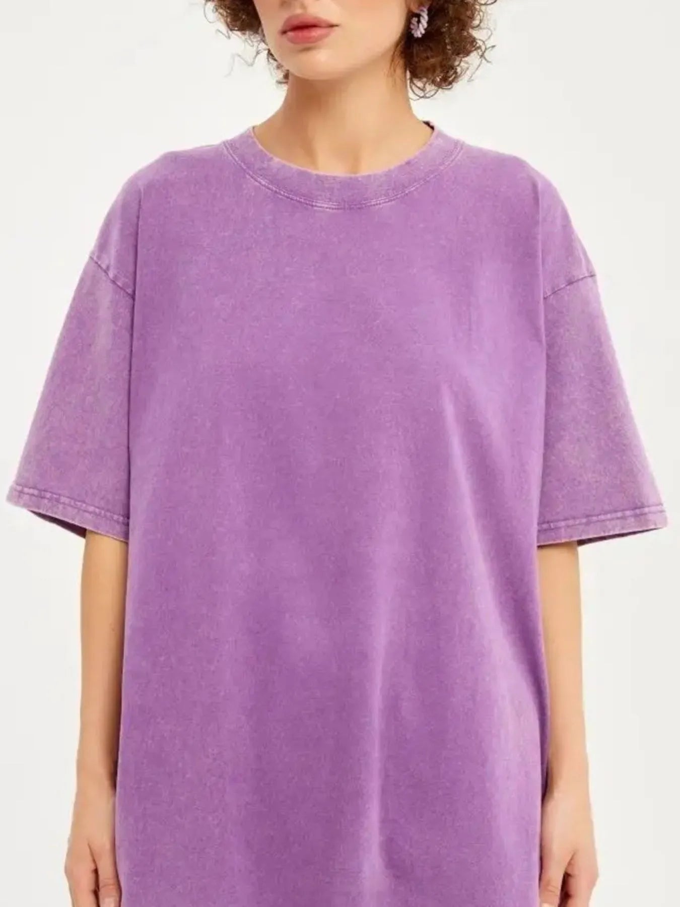 Round Neck Short Sleeve T-Shirt Purple - Fashorio