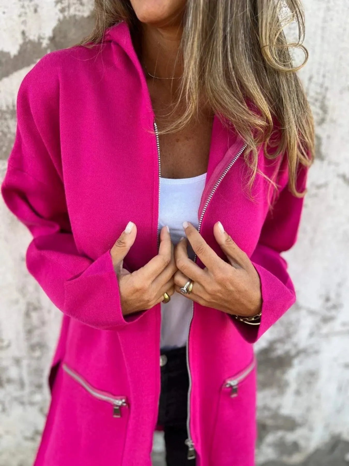 Full Size Zip Up Long Sleeve Hooded Outerwear Plus Size - Fashorio