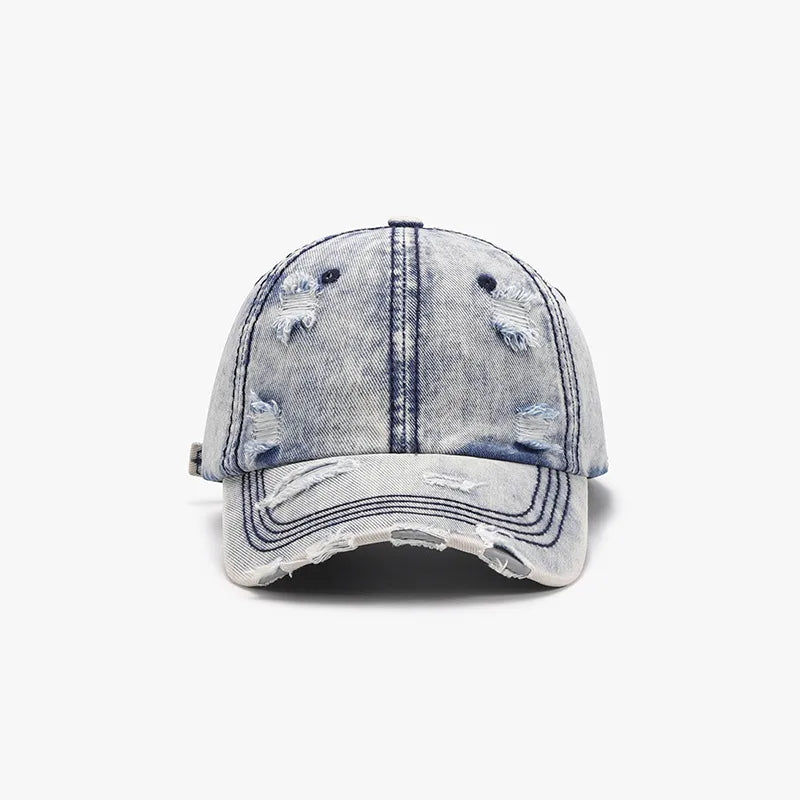 Distressed Cotton Baseball Cap Light One Size - Fashorio