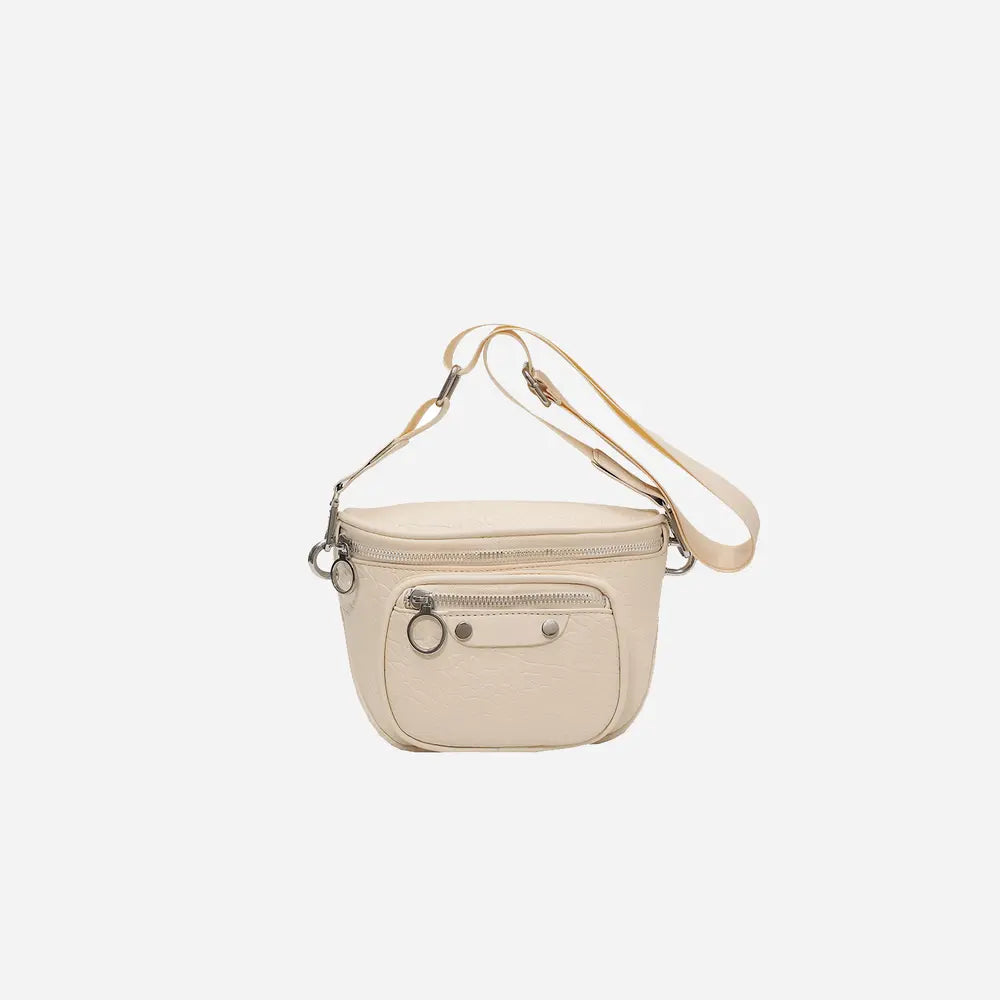 Texture PU Leather Crossbody Bag Beige One Size - Fashorio