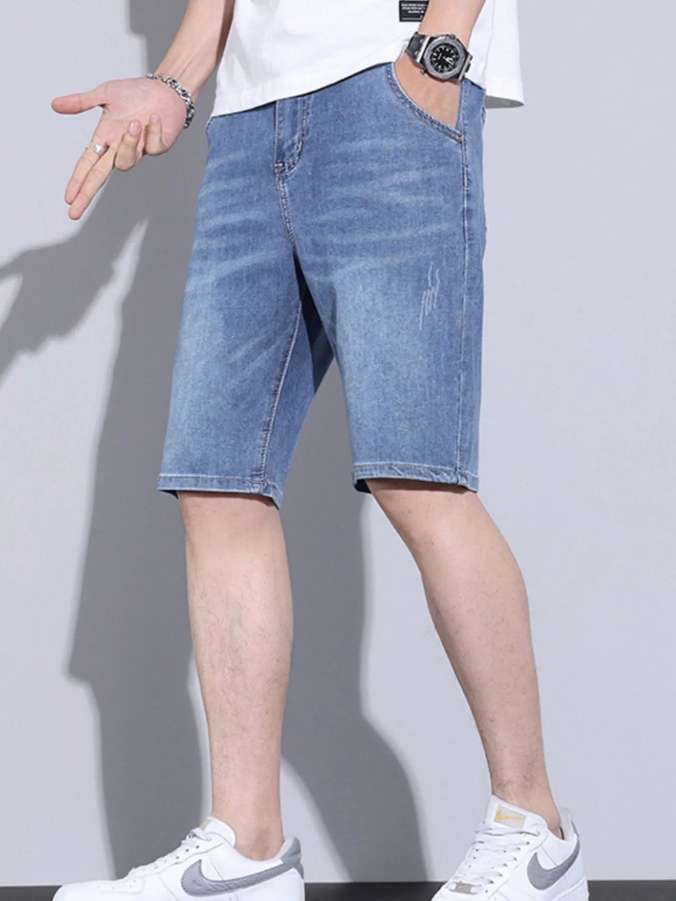 Men's Pocketed Wash Denim Shorts - Fashorio
