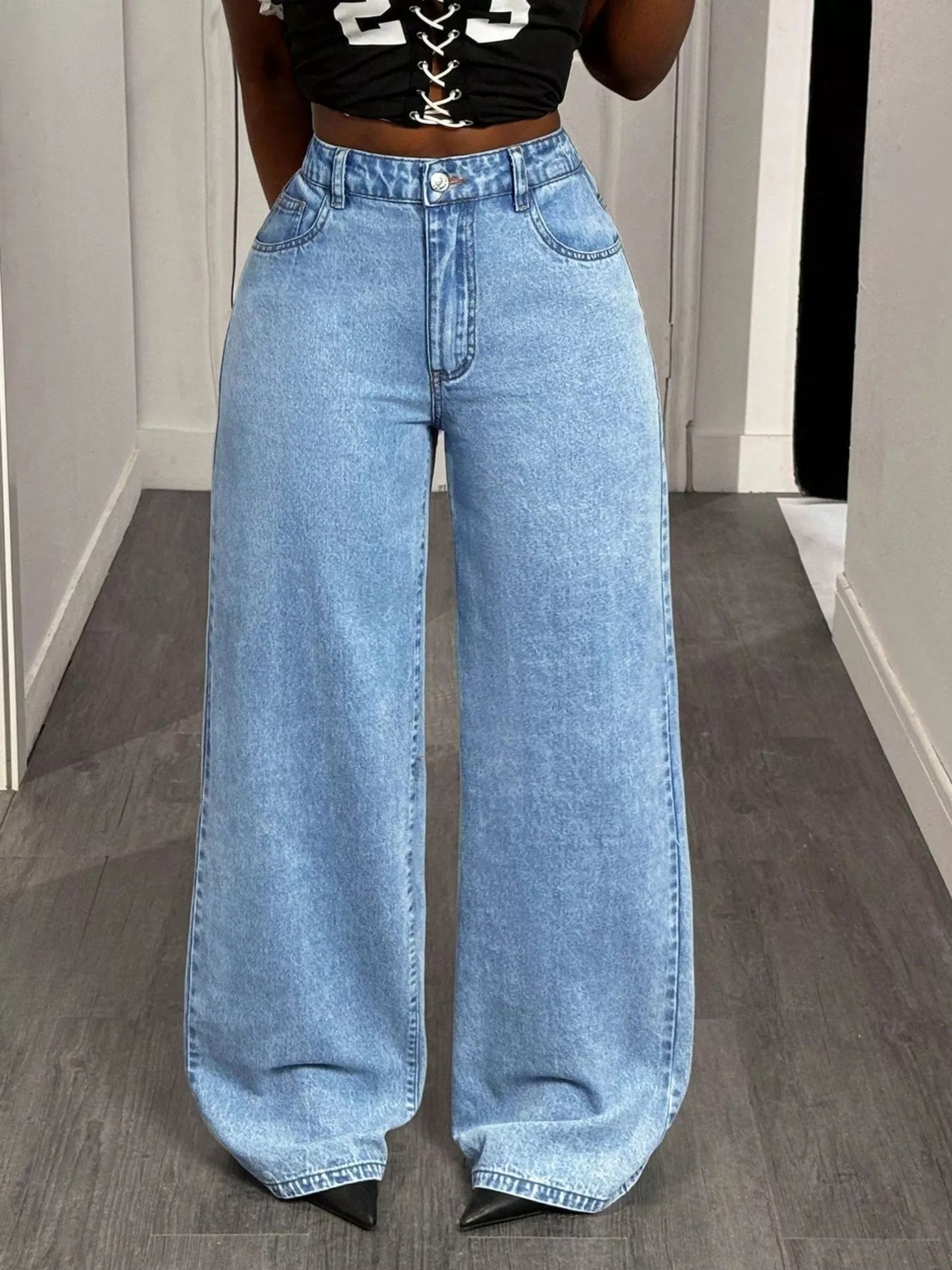 GOOD LUCK Wide Leg Jeans 蓝色 - Fashorio