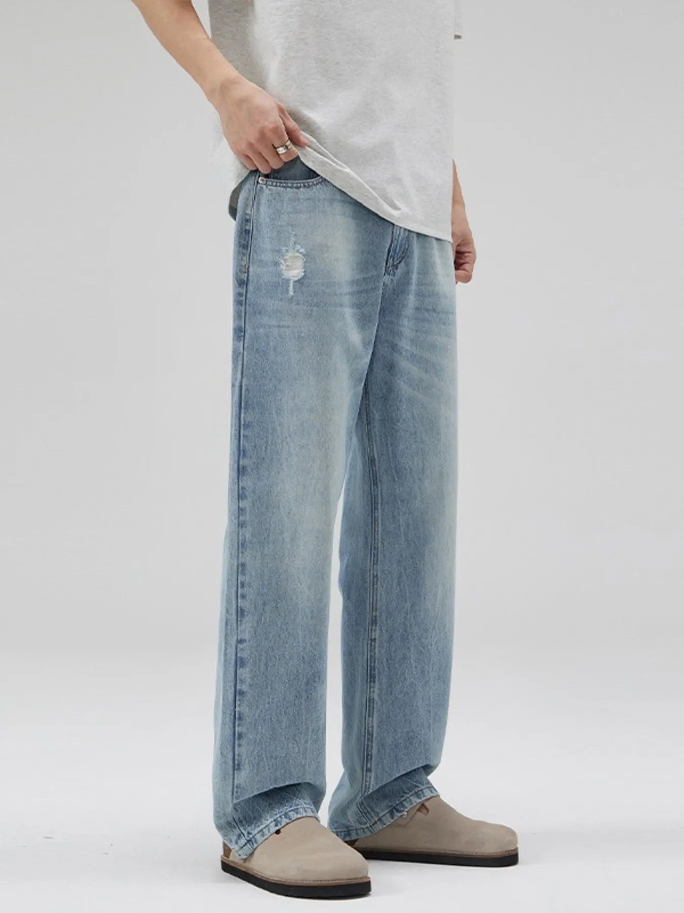Men's Full Size Distressed Washed Straight Leg Relaxed Fit Jeans Plus Size - Fashorio