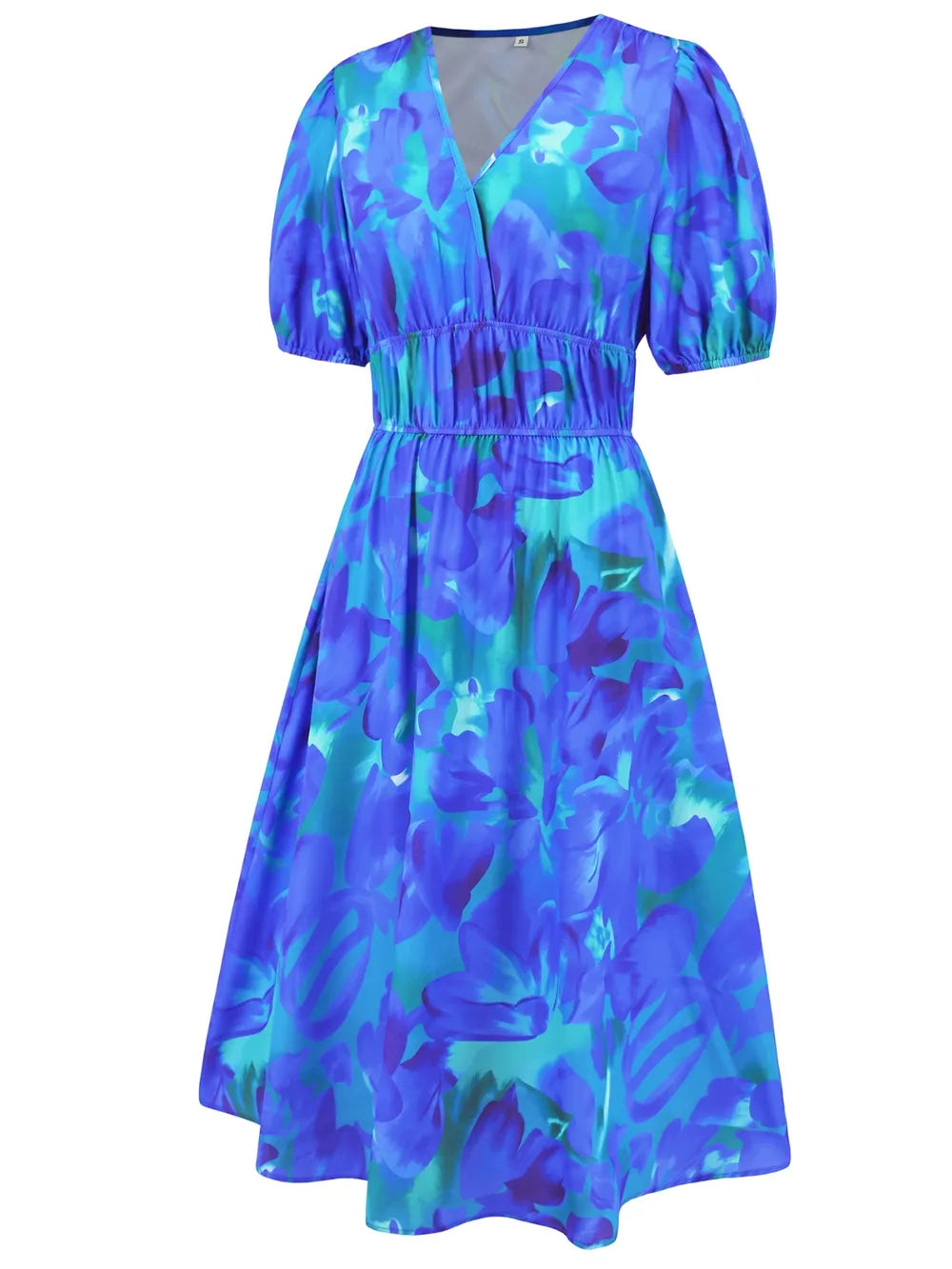 Ruched Printed Surplice Short Sleeve Dress - Fashorio