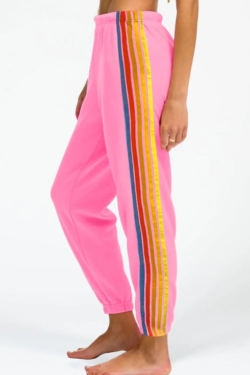 Contrast Striped Elastic Waist Active Pants - Fashorio