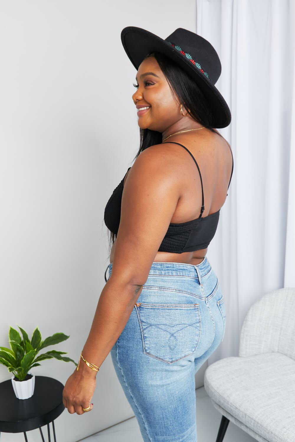 Zenana Full Size Textured Spaghetti Strap Bralette in Black - Fashorio