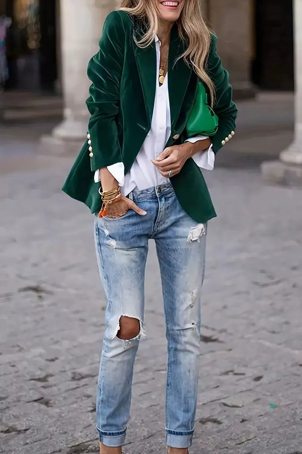 Lapel Collar One Button Blazer - Fashorio