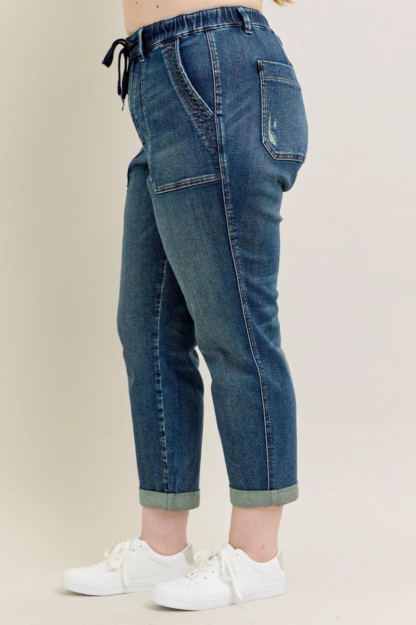 Judy Blue Full Size HW Vintage Wash Jeans w/ Drawstring Plus Size - Fashorio