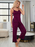 V-Neck Lace Trim Slit Cami and Pants Pajama Set - Fashorio
