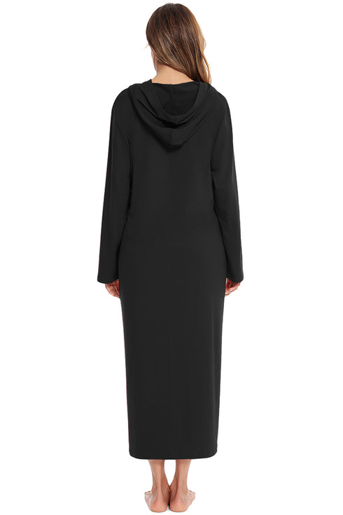 Zip Front Hooded Night Dress with Pockets - Fashorio