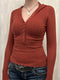 Button Front Long Sleeve Sweater Rust - Fashorio