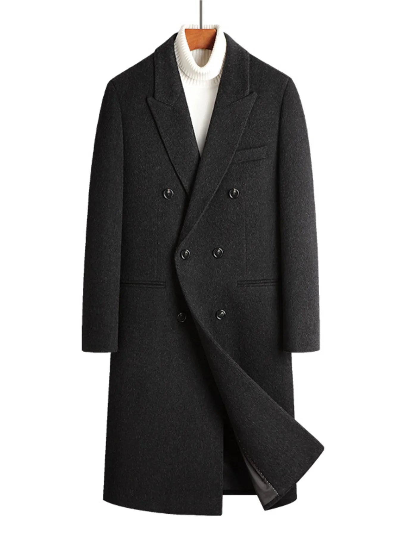 Men's Plus Size Double-Breasted Wool Overcoat - Fashorio