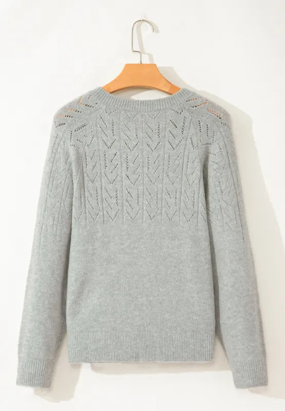 Openwork Button Down Long Sleeve Cardigan - Fashorio