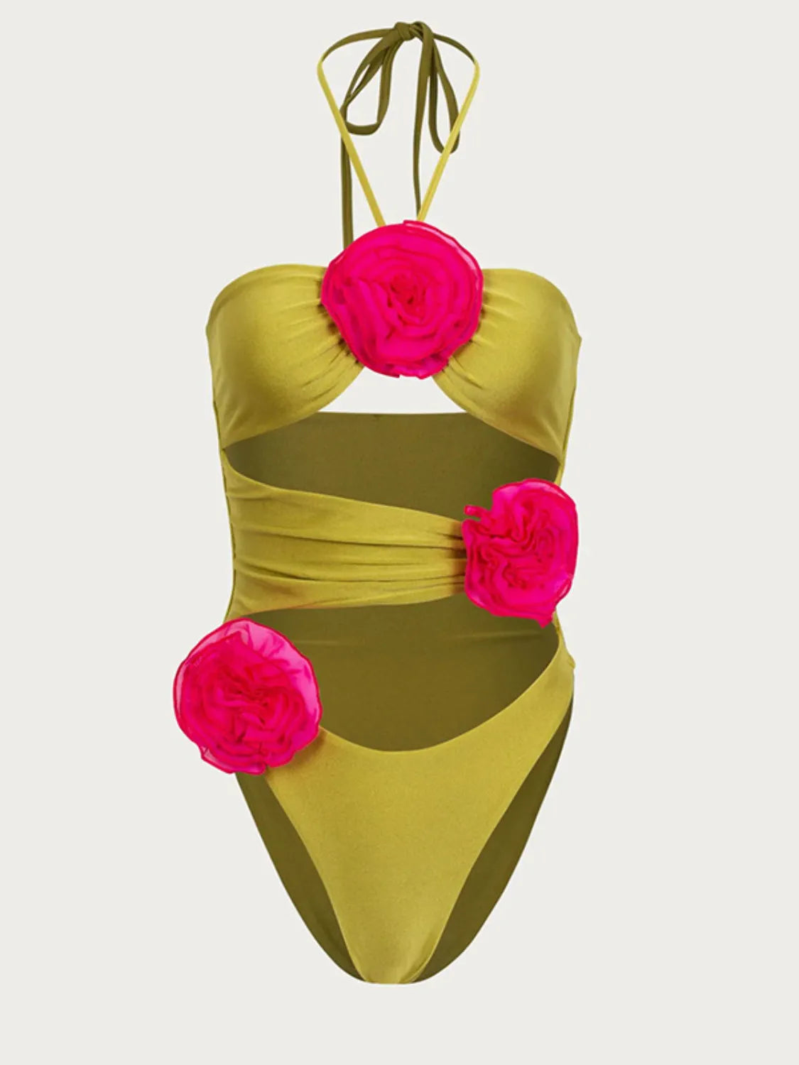 Flower Cutout Halter Neck One-Piece Swimwear - Fashorio