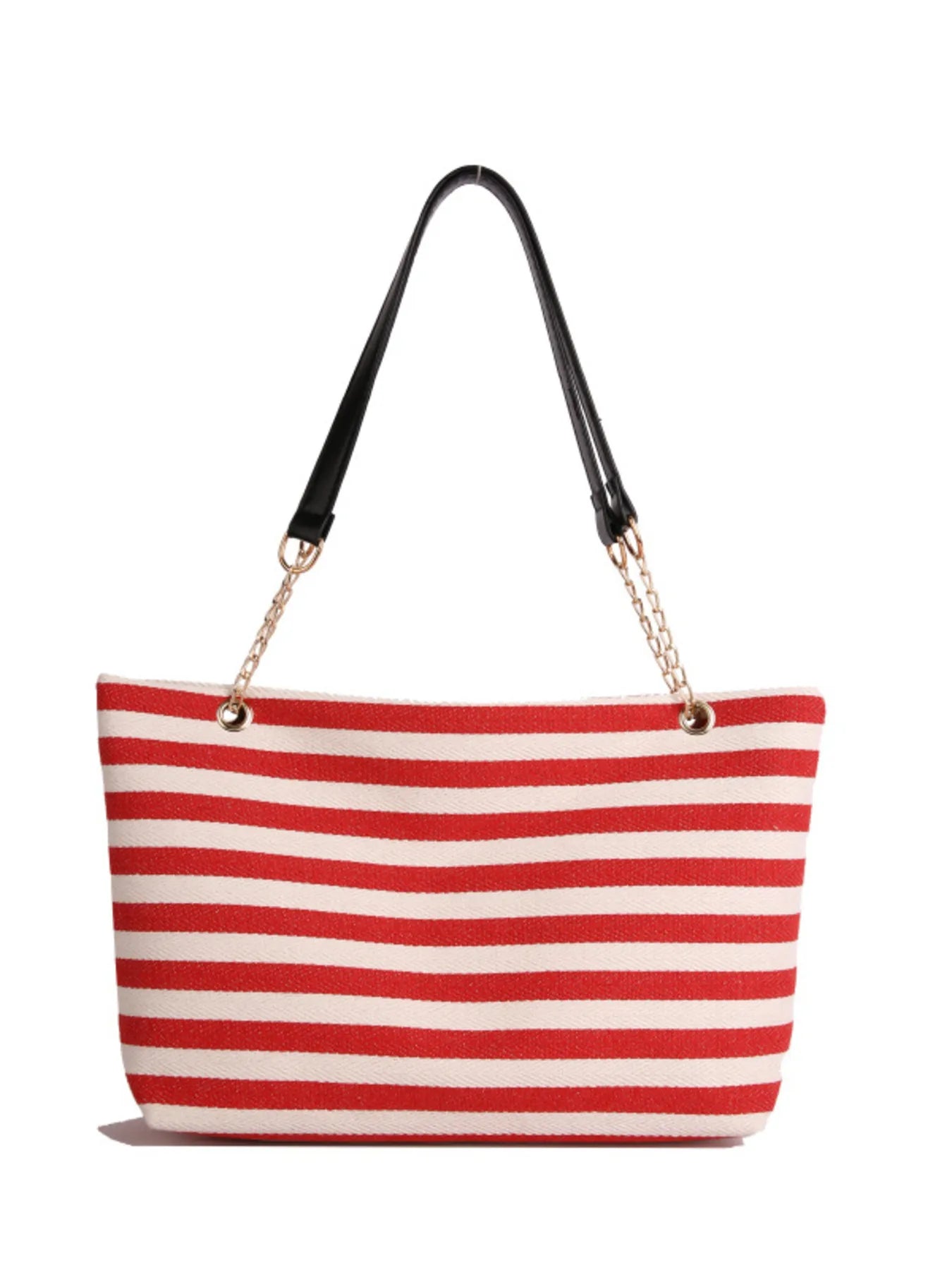 Striped Shoulder Bag with Chain Detail - Fashorio