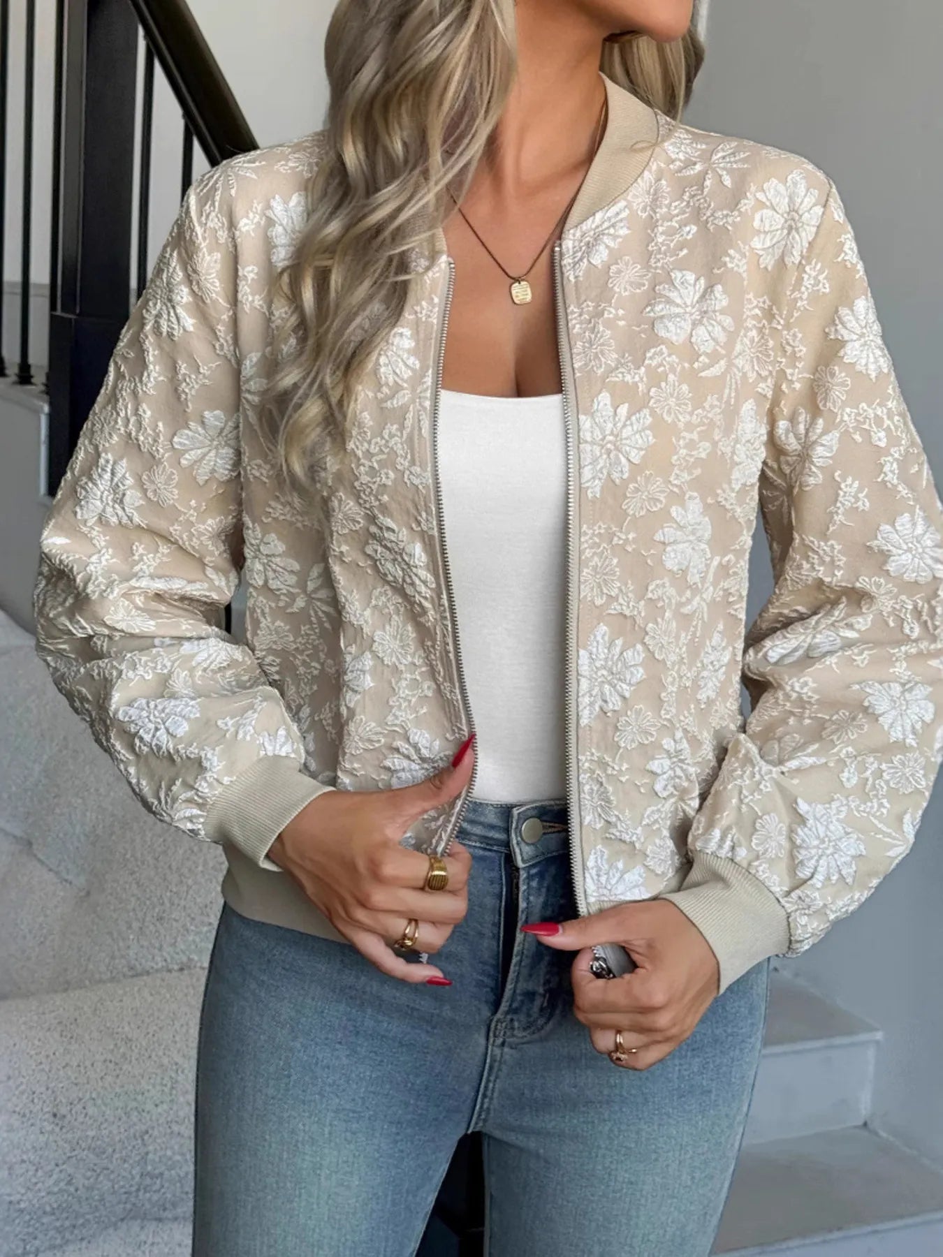 Zip Up Long Sleeve Jacket - Fashorio