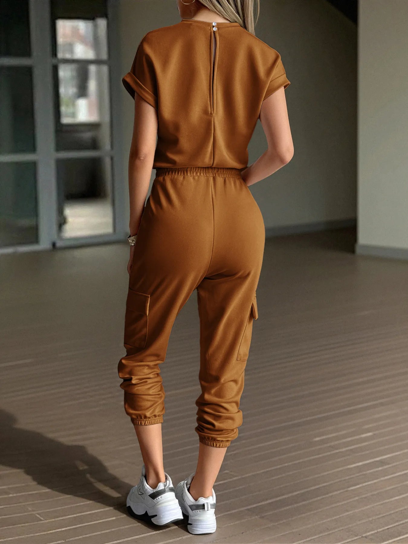 Round Neck Short Sleeve Top and Pants Set - Fashorio