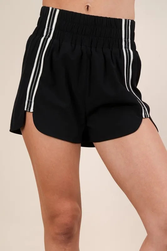VERY J Striped Trim Detail Activewear Shorts Black - Fashorio