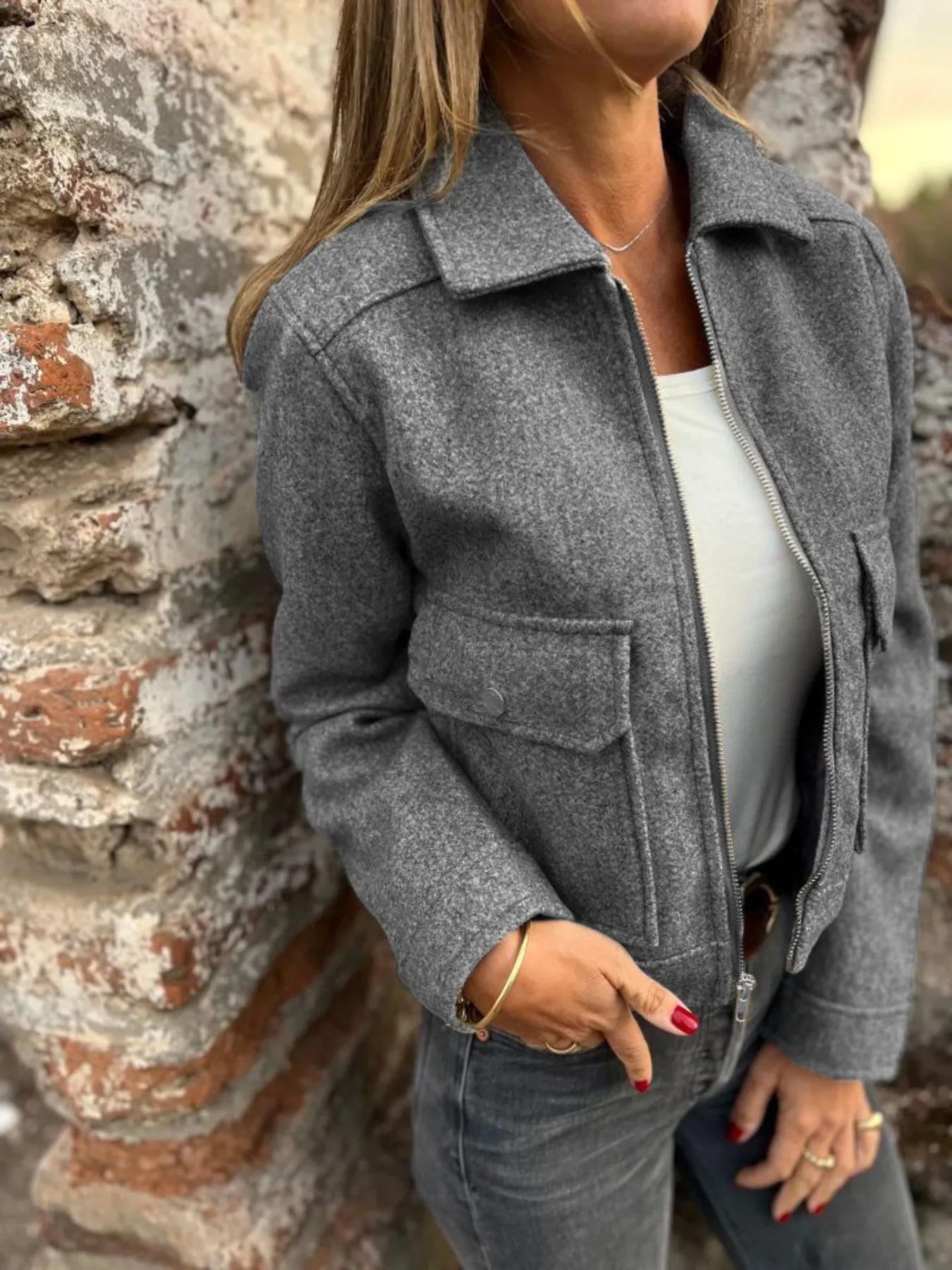 Zip Up Long Sleeve Jacket with Pockets – Casual Outerwear - Fashorio