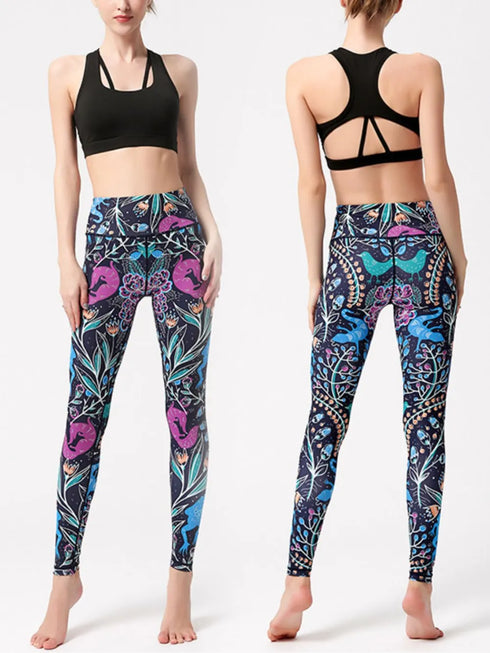 Printed High Waist Active Leggings - Fashorio