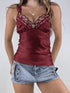 Lace Trim V-Neck Cami Top Burgundy - Fashorio