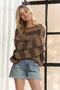 ADORA Horizontal Stripes Knit Textured Sweater BROWN One Size - Fashorio