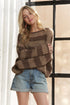 ADORA Horizontal Stripes Knit Textured Sweater BROWN One Size - Fashorio