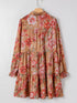 Floral Print Half Button Flounce Sleeve Ruffle Mini Dress - Fashorio