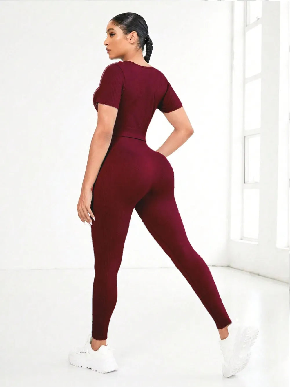 Round Neck Short Sleeve Top and Leggings Active Set - Fashorio
