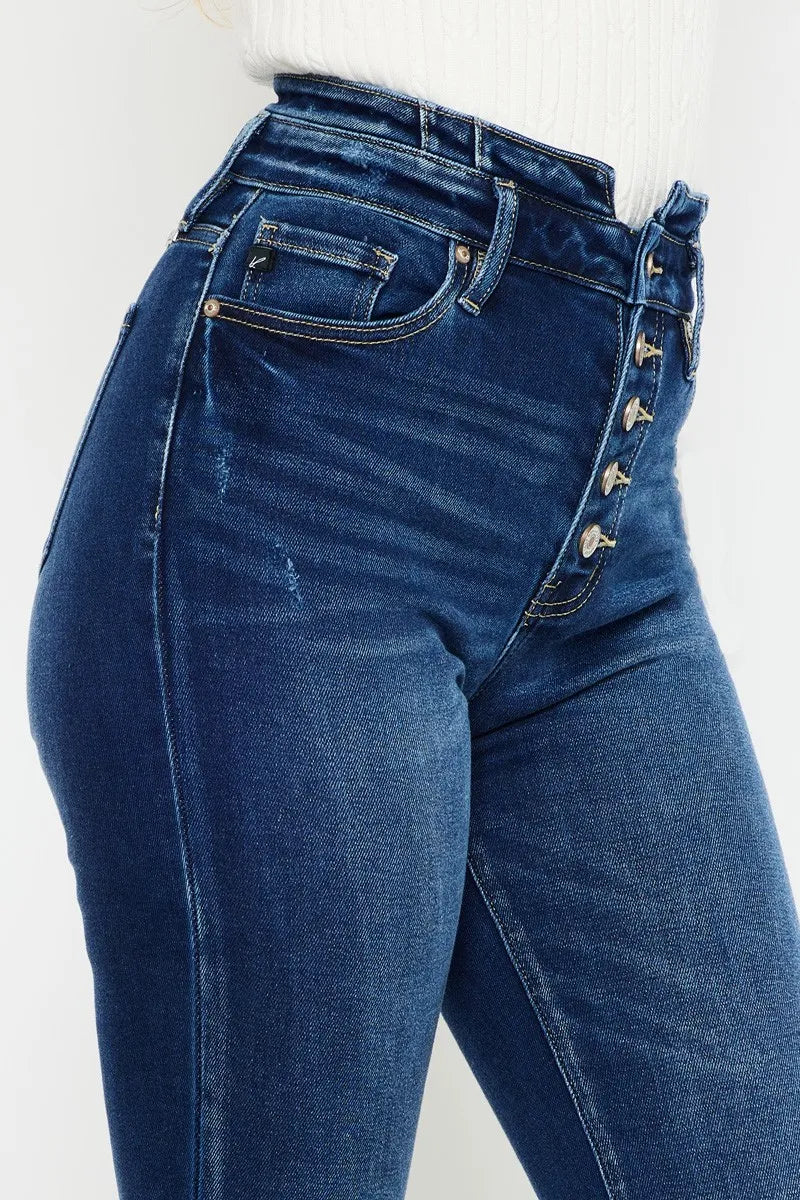 Kancan Button Fly High Rise Flare Jeans - Fashorio