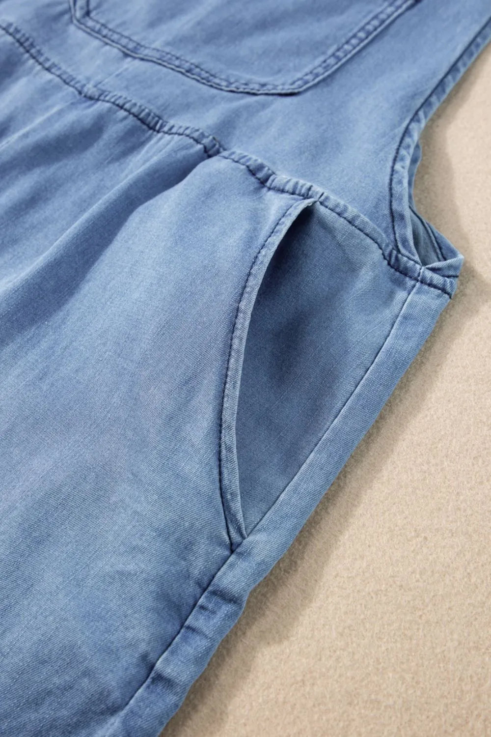 Square Neck Denim Overalls with Pockets - Fashorio
