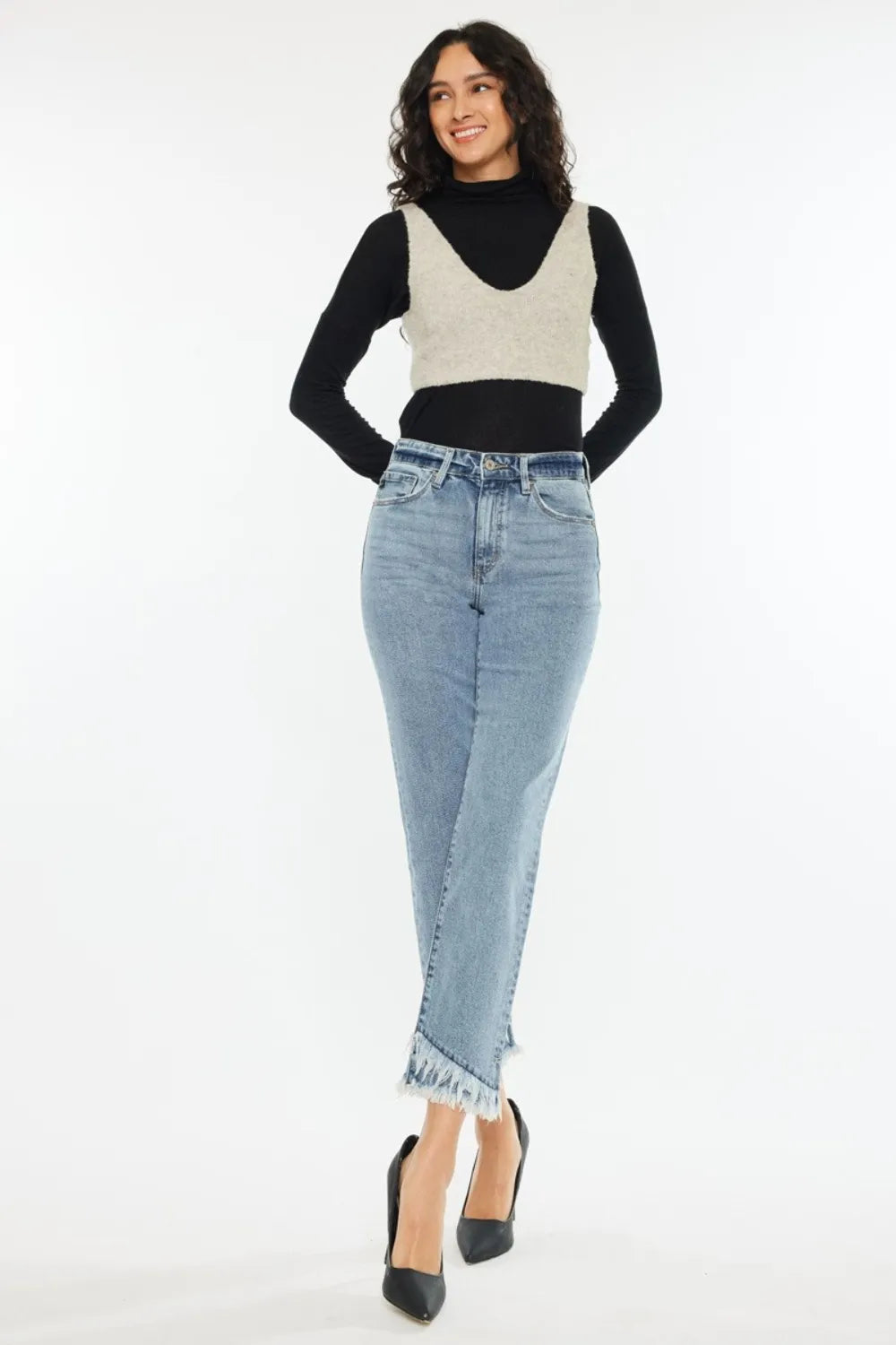 Kancan Raw Hem High Rise Straight Jeans - Fashorio