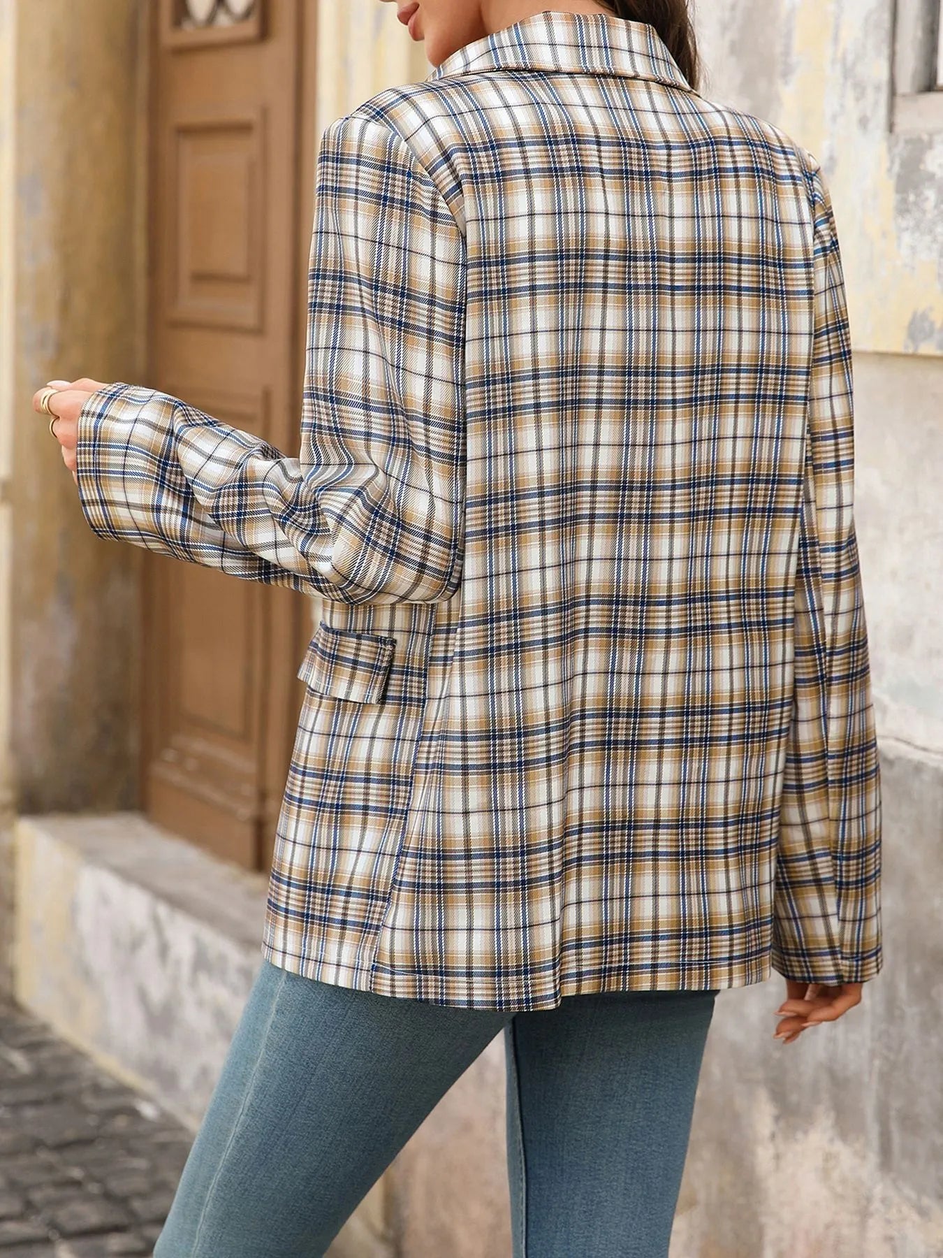 Number 87 Plaid Long Sleeve Blazer - Fashorio