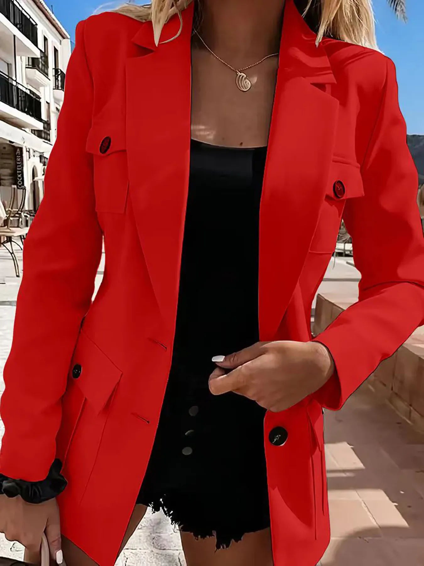 Lapel Collar Long Sleeve Blazer - Fashorio