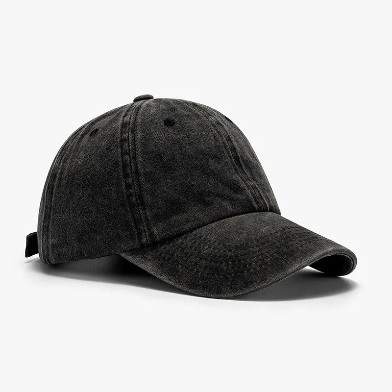 Washed Curved-Brim Baseball Cap Black One Size - Fashorio