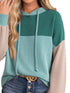Drawstring Color Block Long Sleeve Hoodie - Fashorio