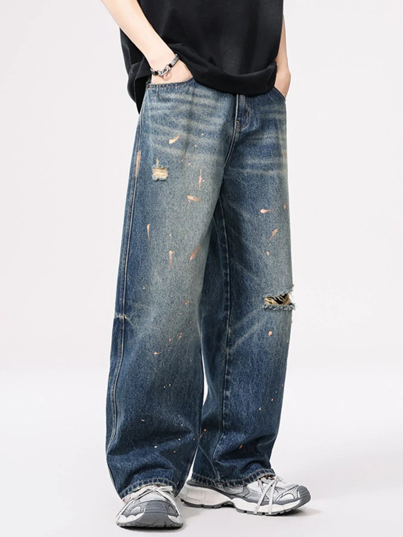 Men's Full Size Distressed Wide Leg Vintage Jeans Plus Size - Fashorio