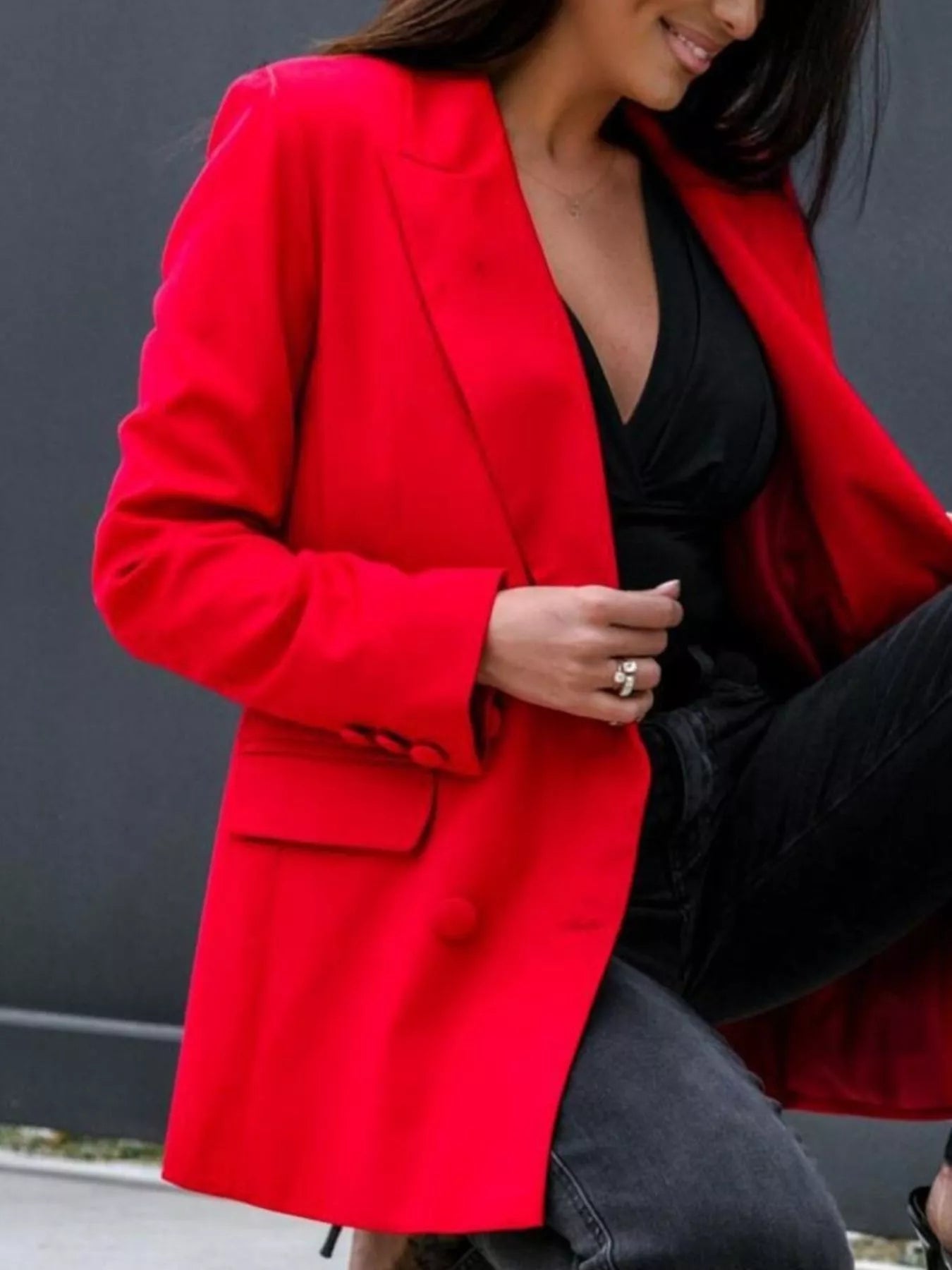 Lapel Collar Long Sleeve Blazer - Fashorio