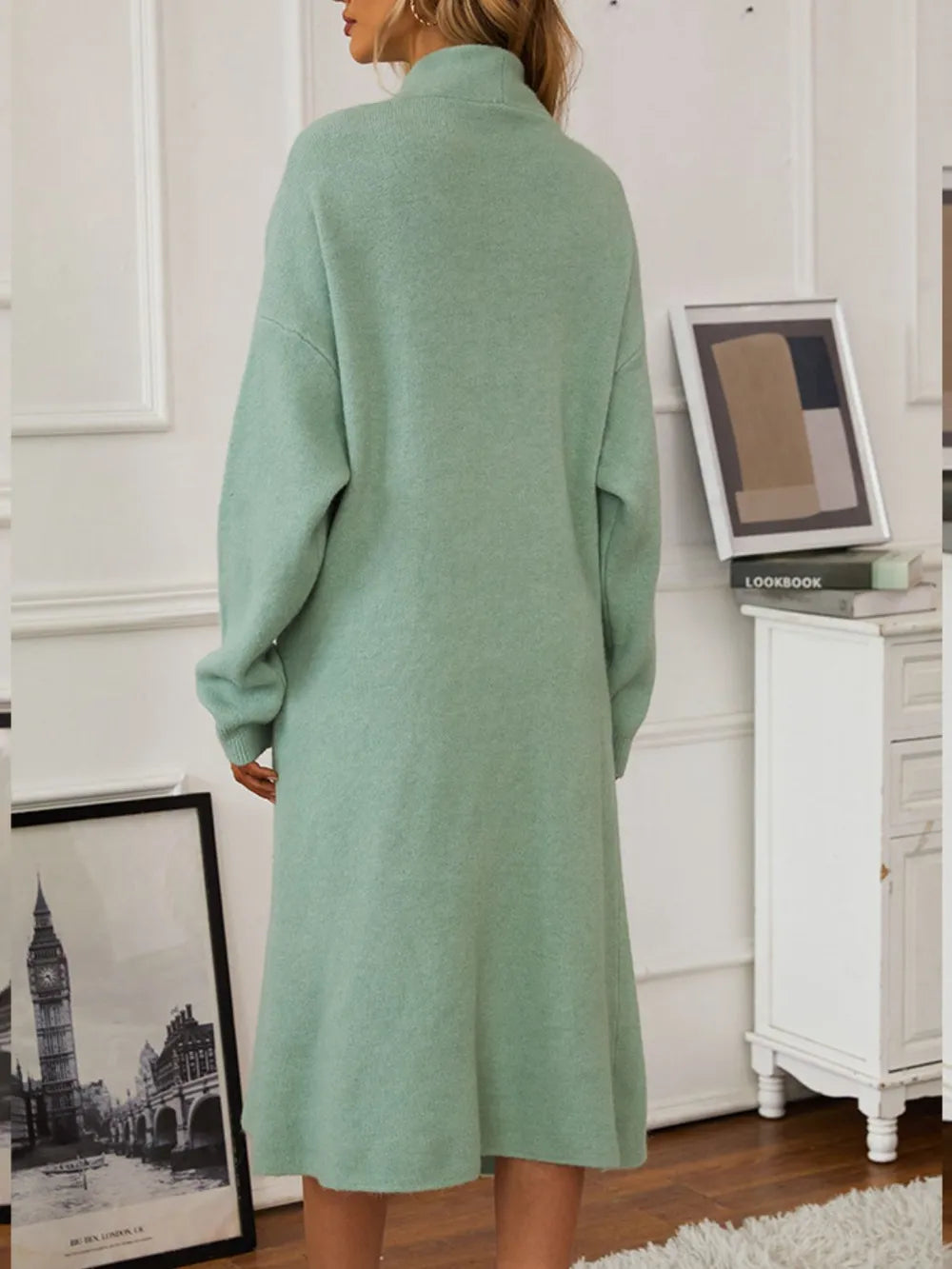 V-Neck Cami Dress and Open Front Cardigan Sweater Set - Fashorio
