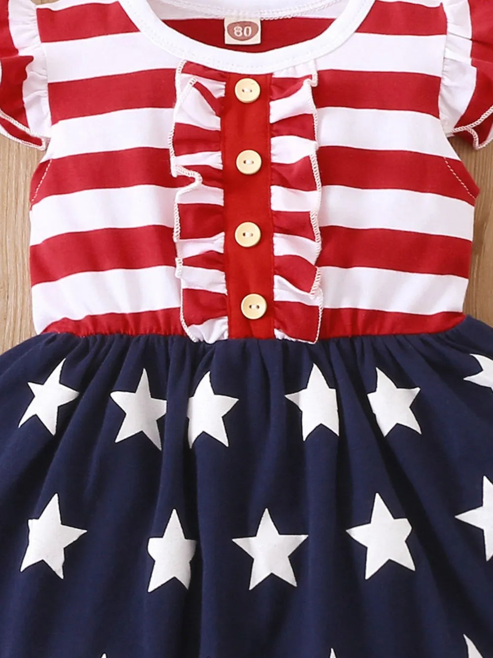 Striped & Stars Ruffled Round Neck Cap Sleeve Dress - Fashorio