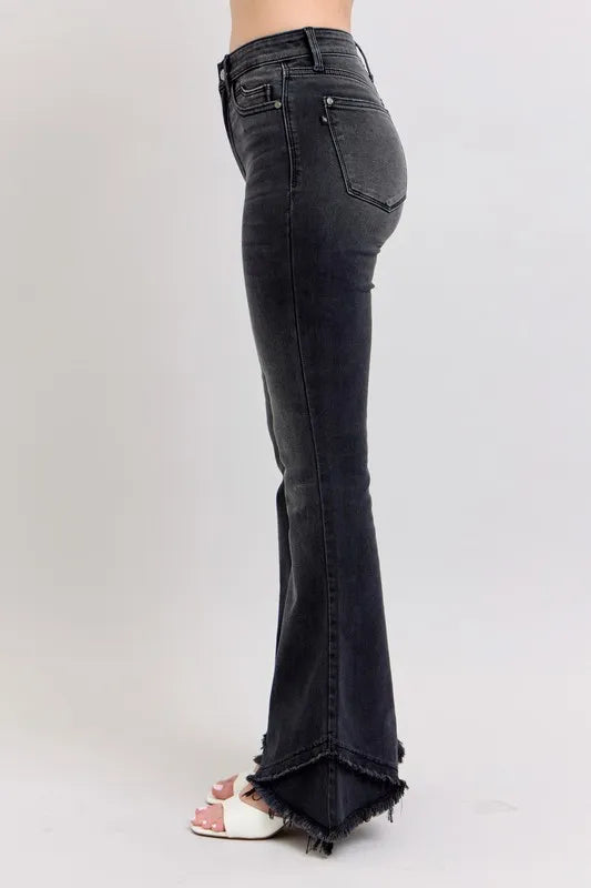 Judy Blue Full Size High Waist Flare W/ Mock Fray Tulip Hem Plus Size - Fashorio