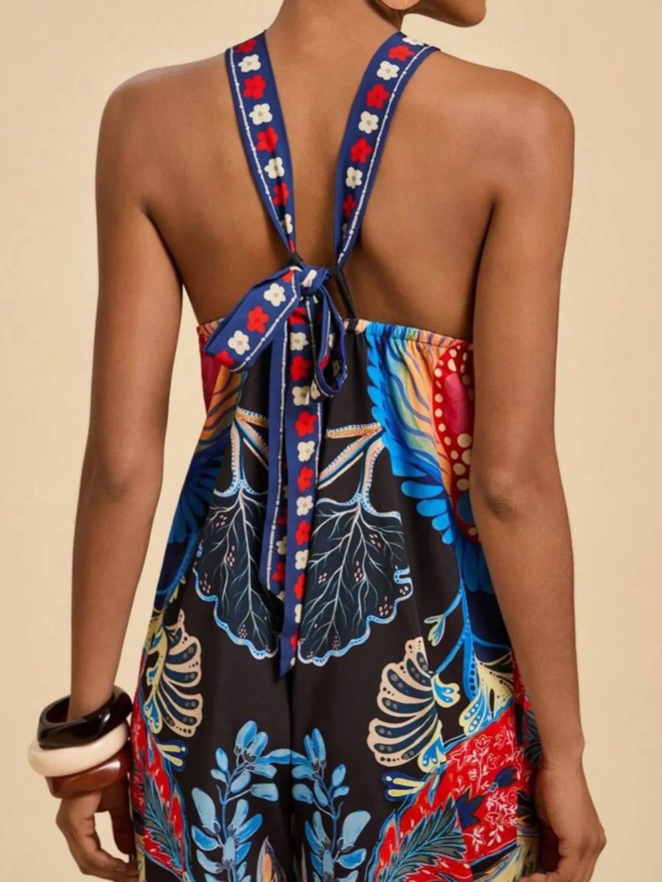 Printed Halter Wide-Leg Jumpsuit - Fashorio