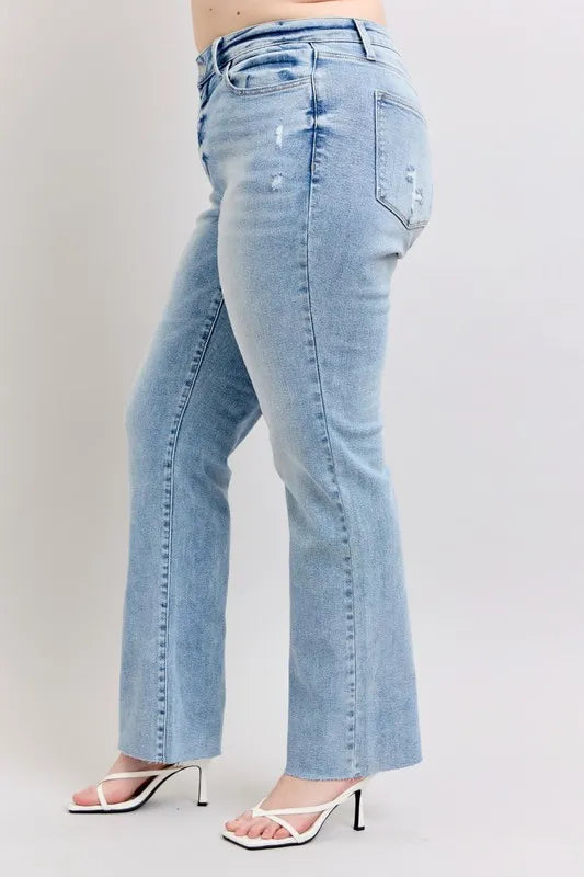 Judy Blue Full Size Mid Rise Light Wash Dad Jeans Plus Size - Fashorio