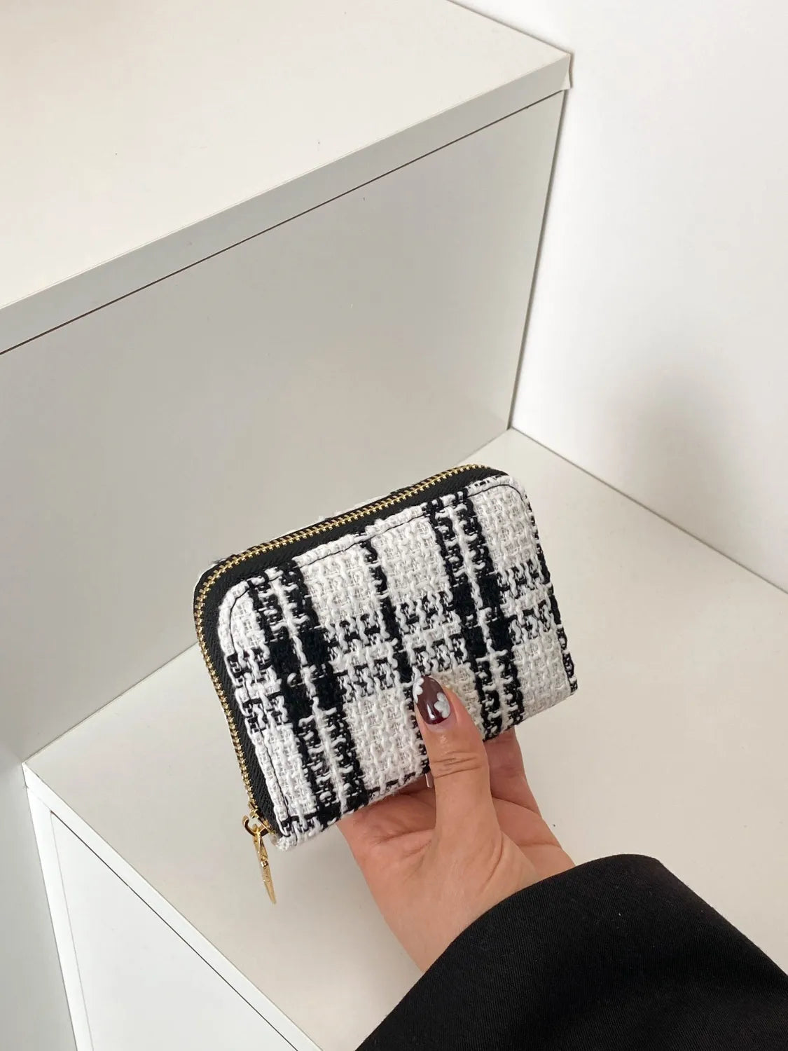 Plaid Polyester Card Case White One Size - Fashorio