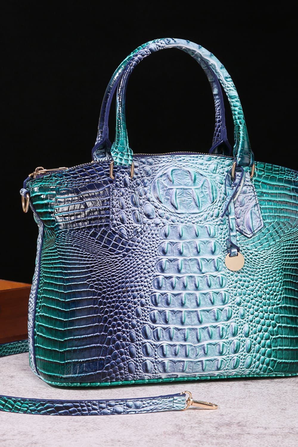 Gradient PU Leather Handbag Green Blue One Size - Fashorio
