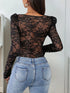 Perfee Sweetheart Neck Long Sleeve Lace Bodysuit - Fashorio