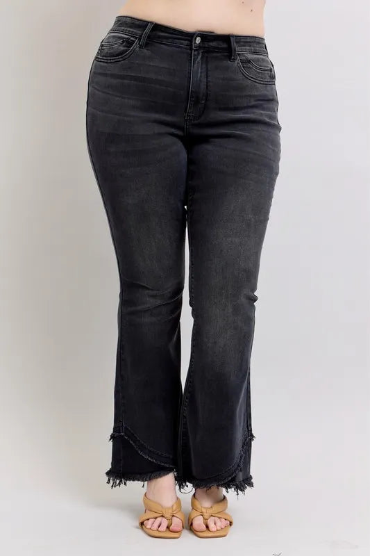 Judy Blue Full Size High Waist Flare W/ Mock Fray Tulip Hem Plus Size - Fashorio