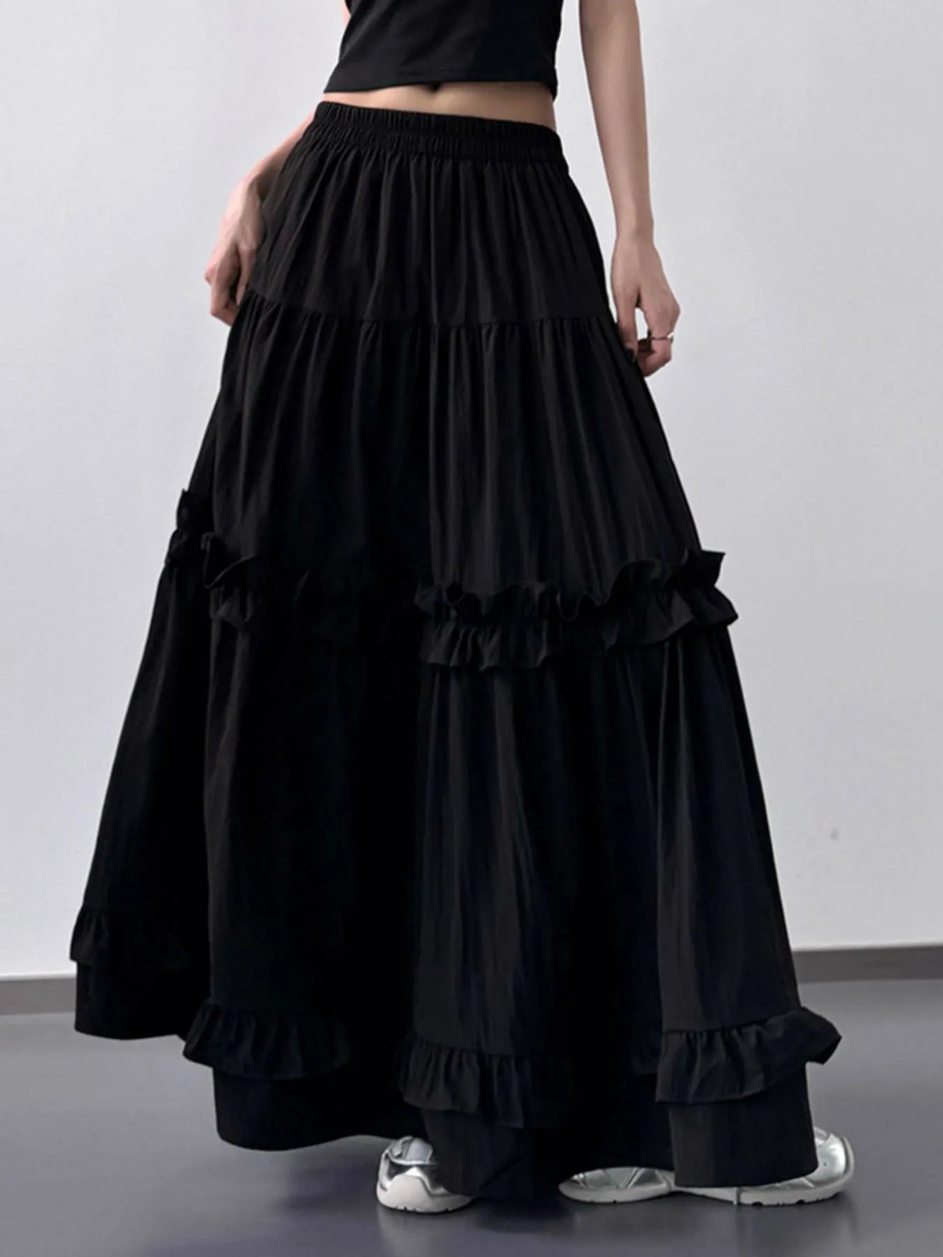 Elastic Waist Ruffle Maxi Skirt - Fashorio