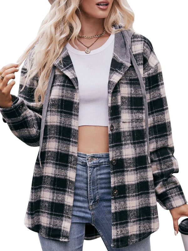 Oversized Plaid Button-Up Shacket – Lightweight Casual Layer Black - Fashorio